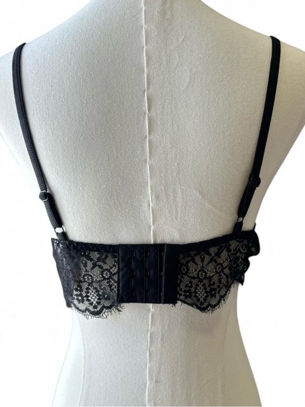 Sheer Black Fairy Goth Scalloped Lace Cami Bralette Deep V-neck Double Straps M - Picture 2 of 7